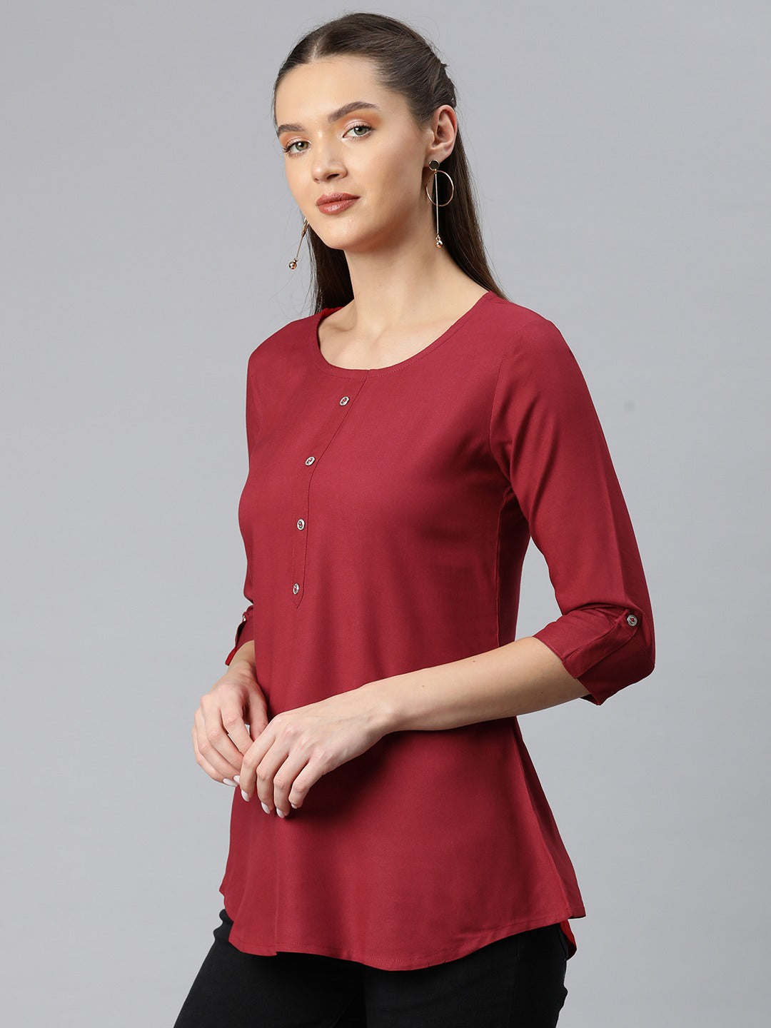 A-Line Style Rayon Fabric  Maroon Color Top