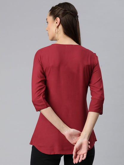 A-Line Style Rayon Fabric  Maroon Color Top