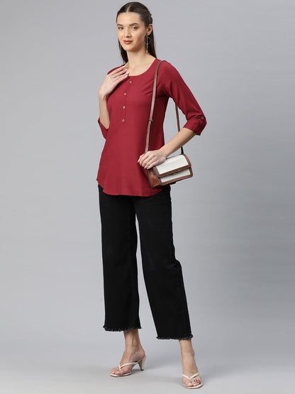 A-Line Style Rayon Fabric  Maroon Color Top