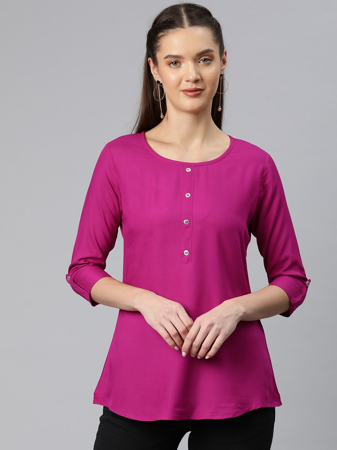 A-Line Style Rayon Fabric  Magenta Color Top