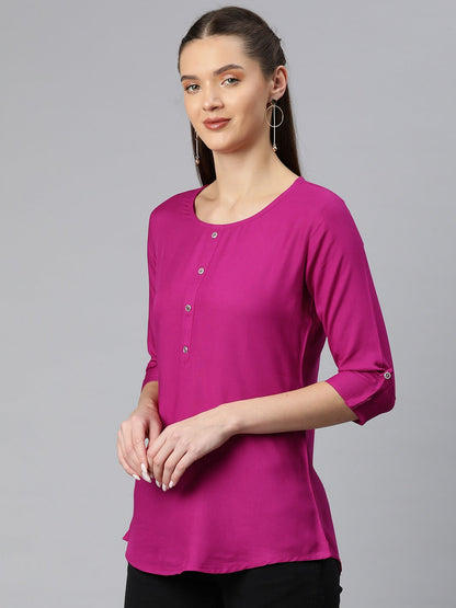 A-Line Style Rayon Fabric  Magenta Color Top