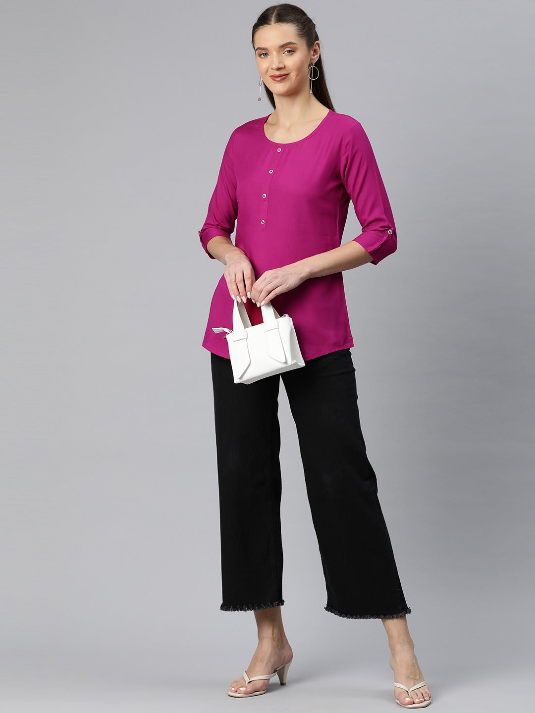 A-Line Style Rayon Fabric  Magenta Color Top