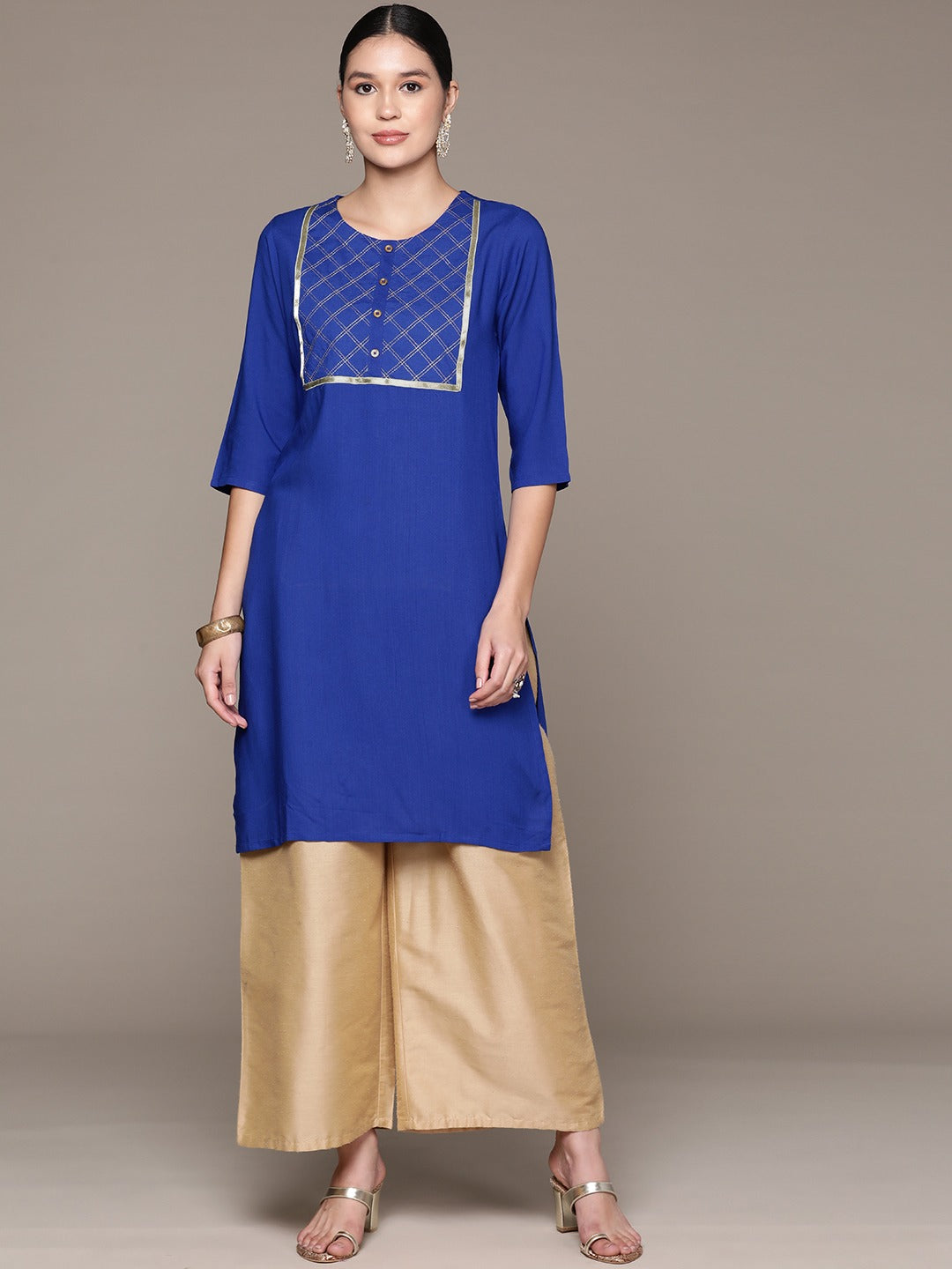 Straight Style Rayon Fabric Blue Color Kurta