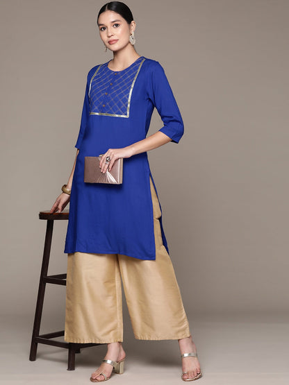 Straight Style Rayon Fabric Blue Color Kurta