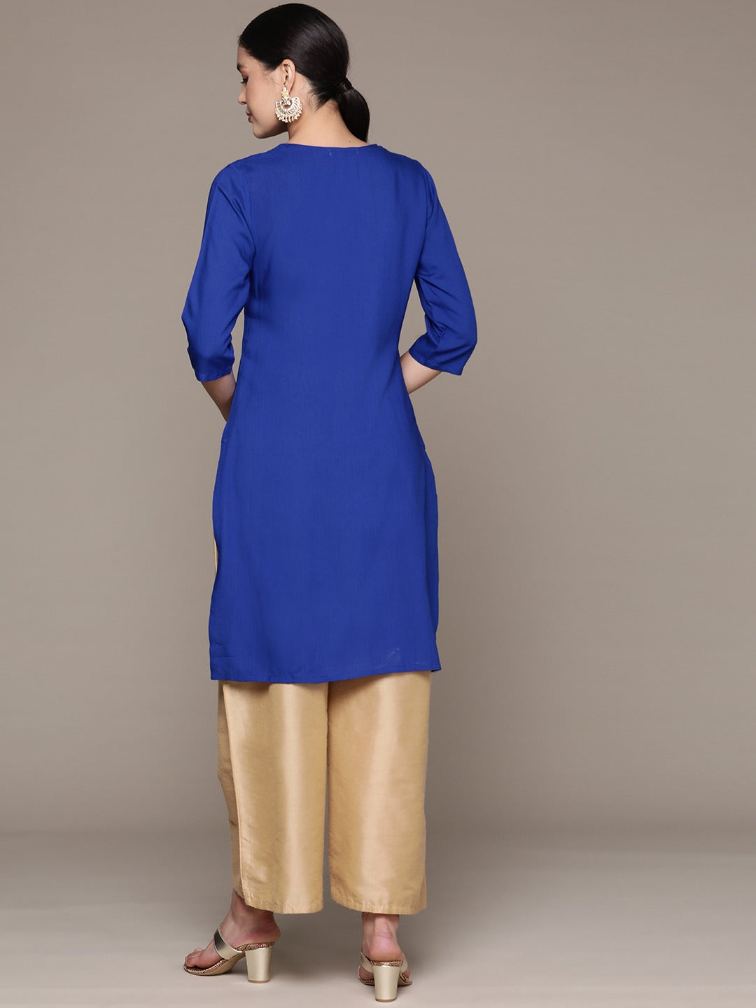 Straight Style Rayon Fabric Blue Color Kurta