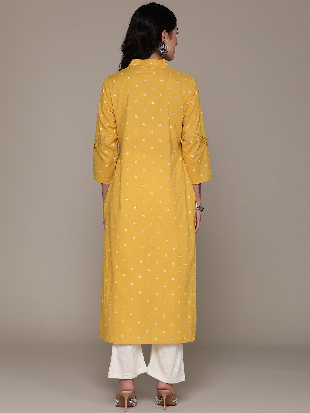 Straight Style Cotton Fabric Mustard Color Kurta