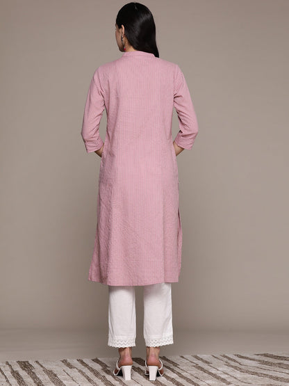 A Line Style Cotton Fabric Mauve Color Kurta