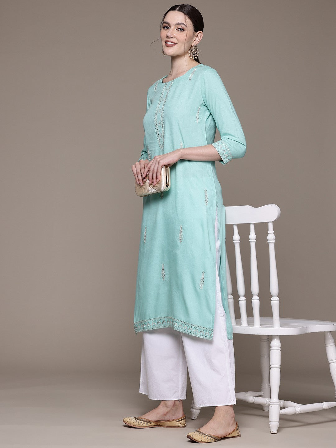 Straight style Rayon fabric Blue color kurta