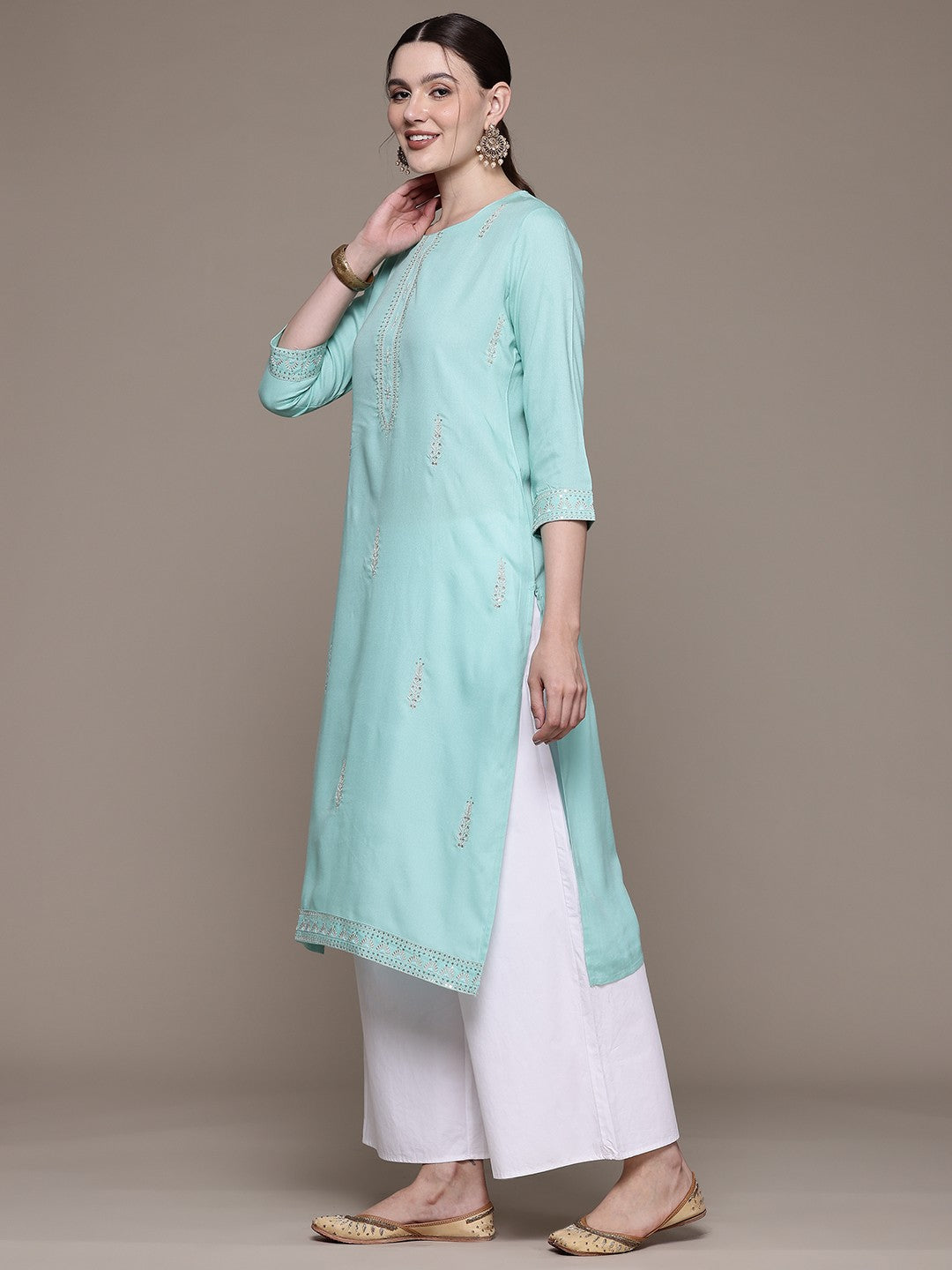 Straight style Rayon fabric Blue color kurta