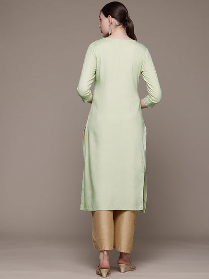 Straight style Rayon fabric Green color kurta