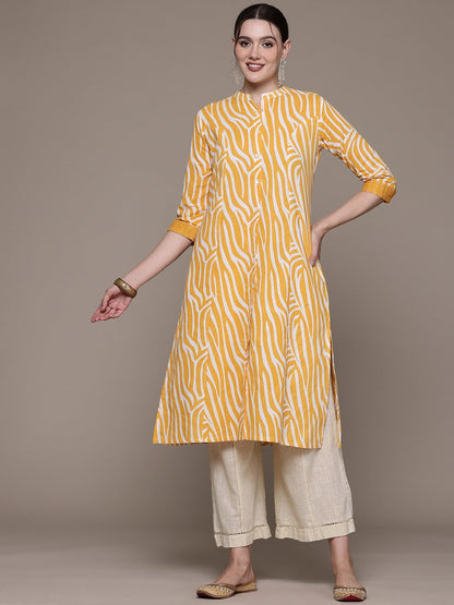 A line style Cotton fabric Yellow color kurta