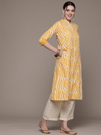 A line style Cotton fabric Yellow color kurta