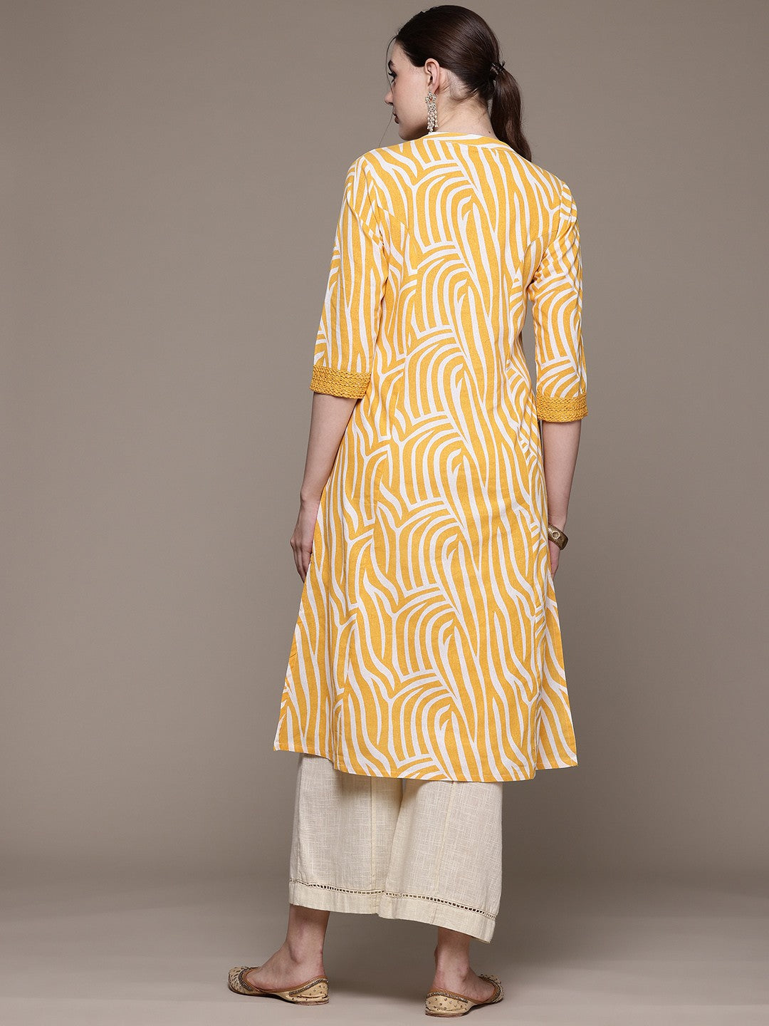 A line style Cotton fabric Yellow color kurta