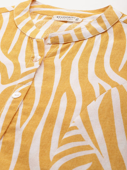 A line style Cotton fabric Yellow color kurta