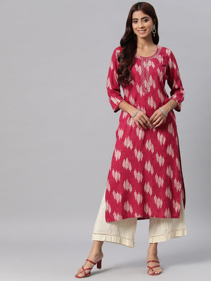 Cotton Foil Print Straight Kurta