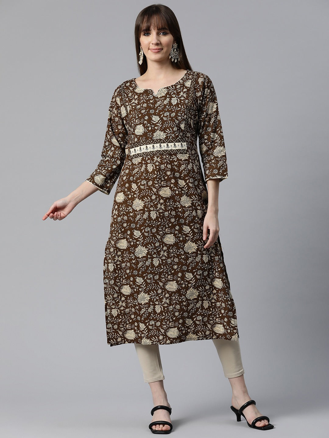 Cotton Floral Print Straight Kurta