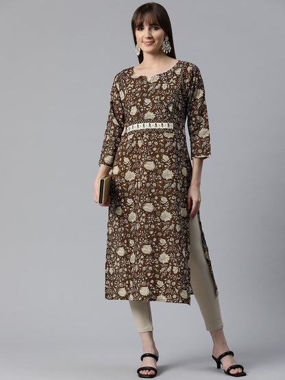 Cotton Floral Print Straight Kurta