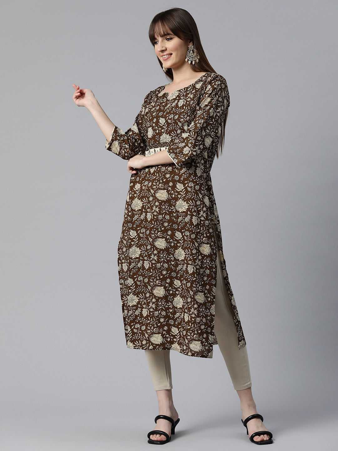 Cotton Floral Print Straight Kurta