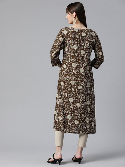 Cotton Floral Print Straight Kurta