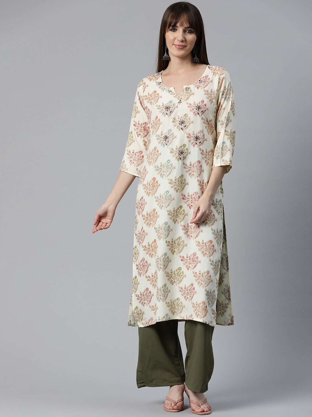 Rayon Floral Print Straight Kurta