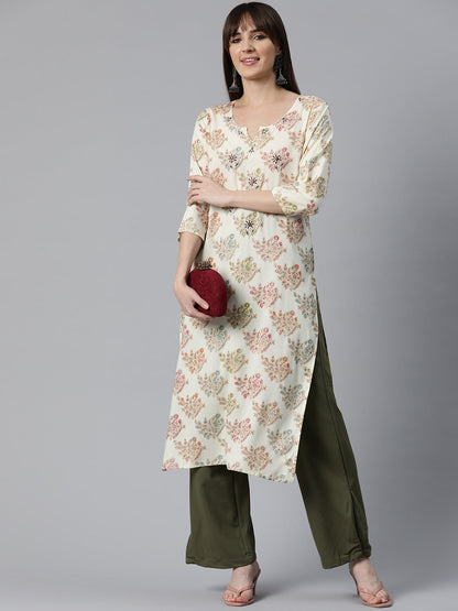 Rayon Floral Print Straight Kurta