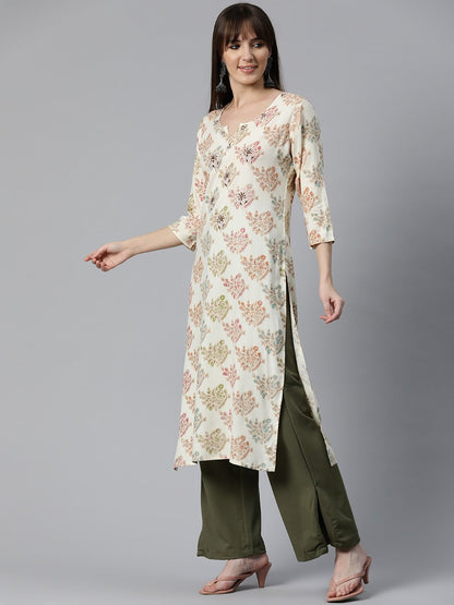 Rayon Floral Print Straight Kurta