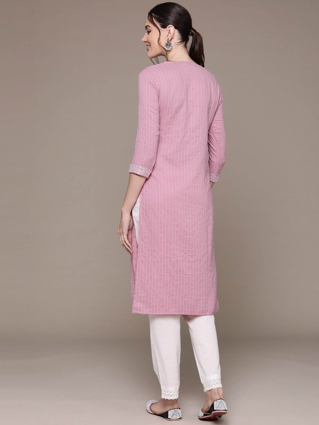 Straight Style Rayon Fabric Mauve Color Kurti With Sequence & Embroidered Work