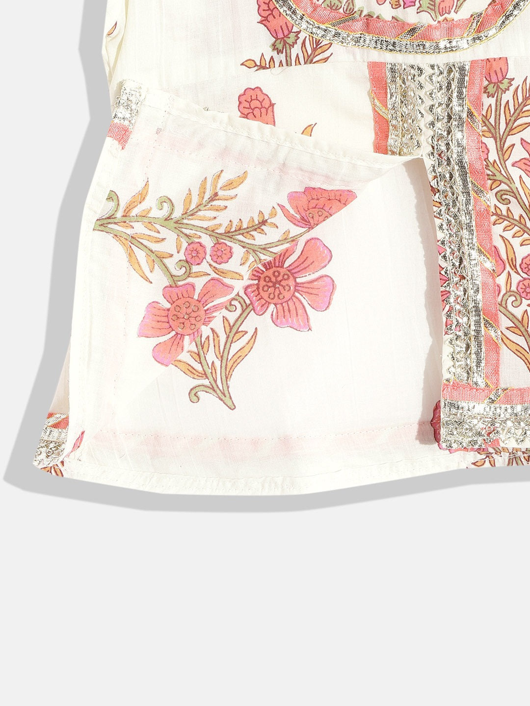 A Line Style Cotton Fabric Cream Color Floral Printed Kurta And Sharara With Gotta Lace