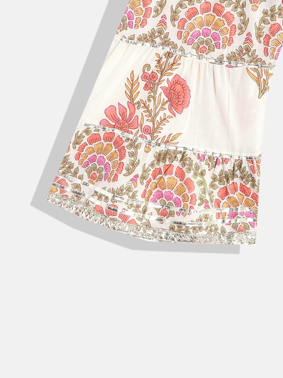 A Line Style Cotton Fabric Cream Color Floral Printed Kurta And Sharara With Gotta Lace