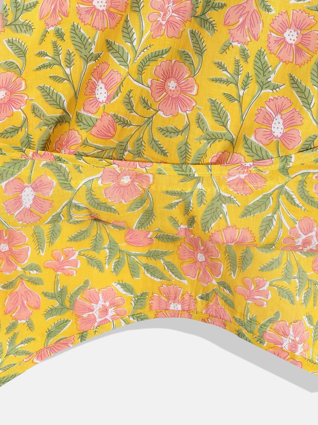 A Line Cotton Fabric Yellow Color Floral Print Dress With Gotta Work At Neck & Bottom