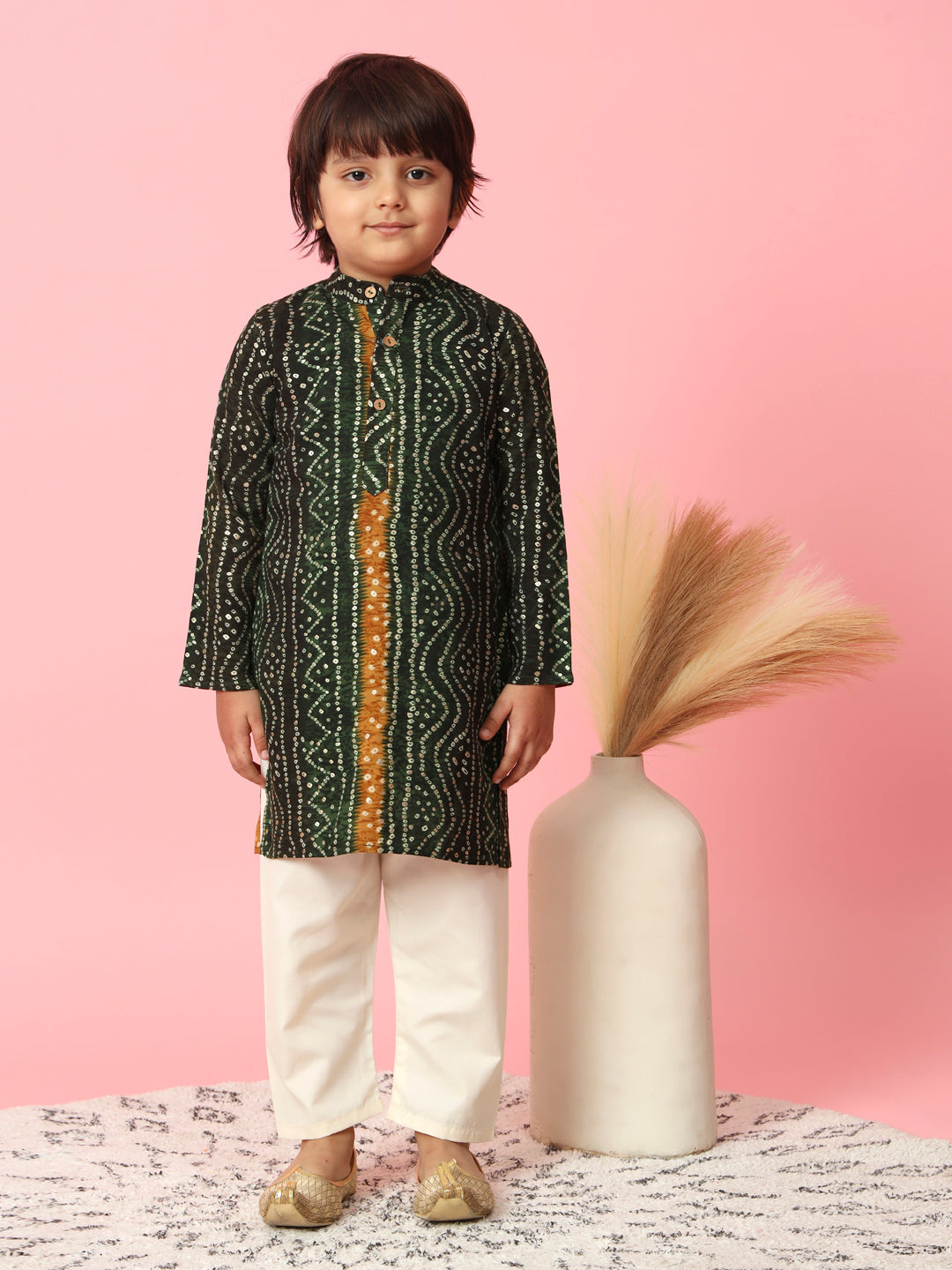 Straight Style Rayon Fabric Green Color Printed Kurta & Pyjama