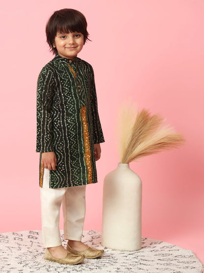 Straight Style Rayon Fabric Green Color Printed Kurta & Pyjama