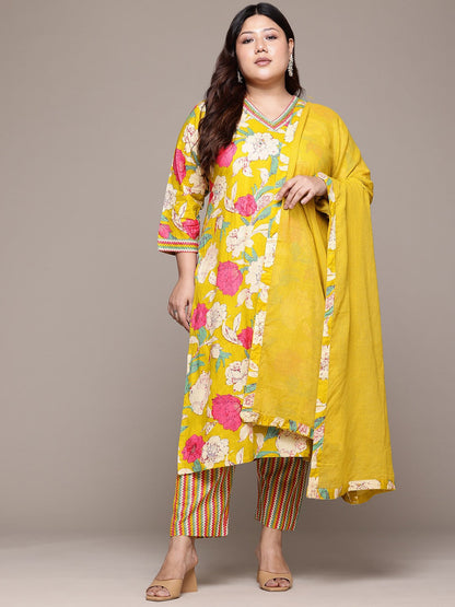 Straight Style Cotton Fabric Mustard Color With Palazzo And Dupatta