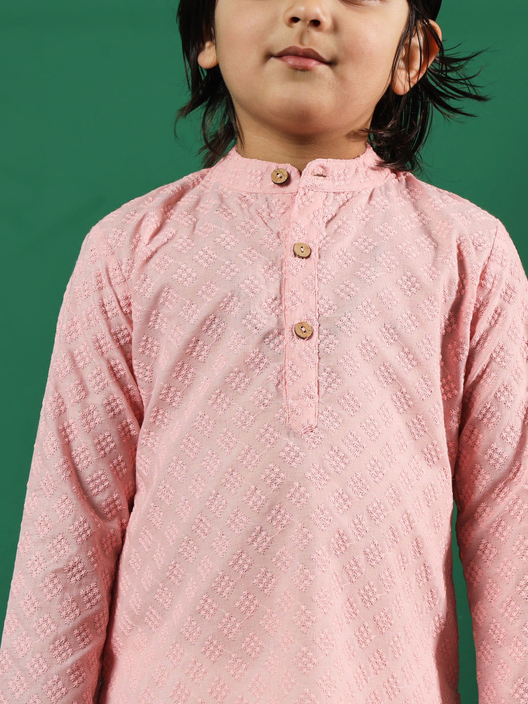 Boys Straight Style Cotton Fabric Mauve Color Chikankari Kurta And Pyjama