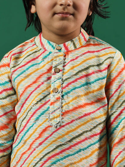 Boys Straight Style Silk Fabric Multi Color Printed Kurta And Pyjama