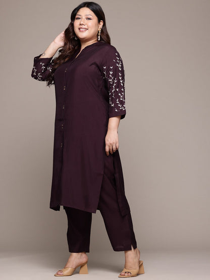 Straight Style Silk Fabric Violet Color Kurta And Bottom