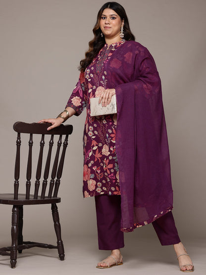 Straight Style Cotton Fabric Burgundy Colour Kurta With Bottom And Dupatta