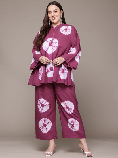 A Line Style Cotton Fabric Purple Colour Co-Ord Set