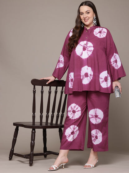 A Line Style Cotton Fabric Purple Colour Co-Ord Set