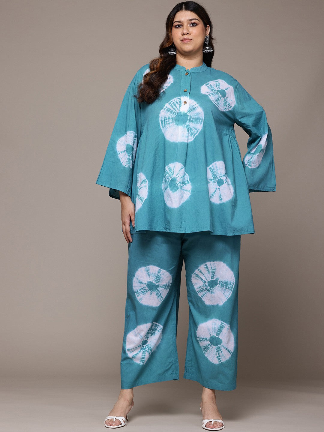 A Line Style Cotton Fabric Blue Colour Co-Ord Set