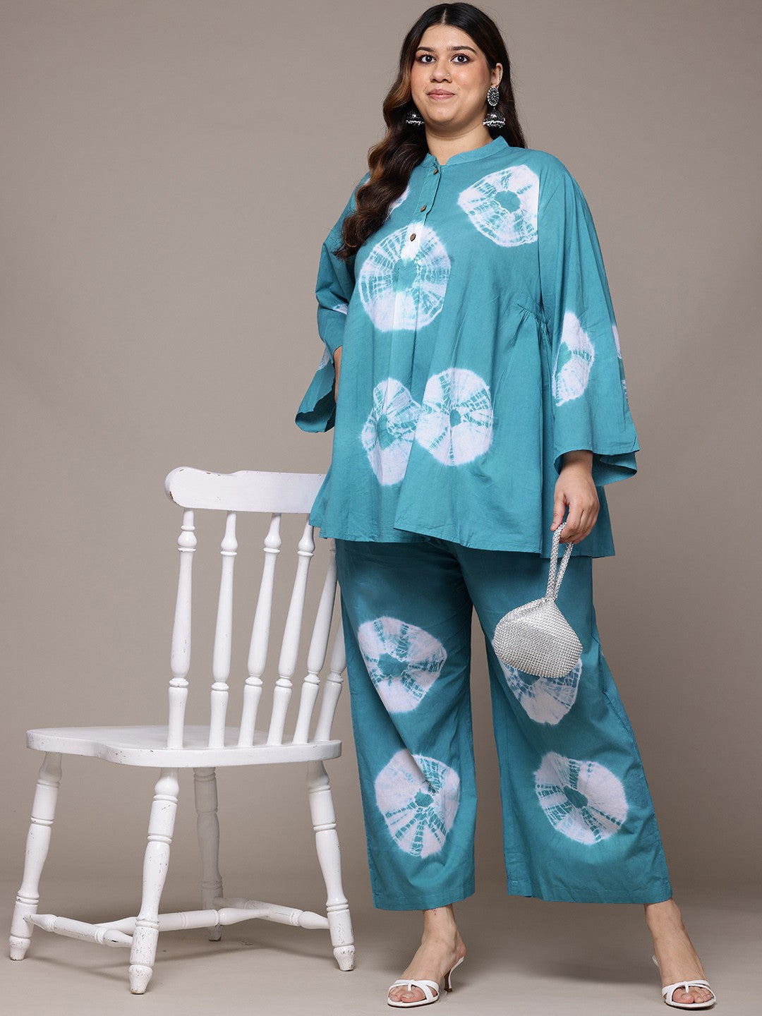 A Line Style Cotton Fabric Blue Colour Co-Ord Set