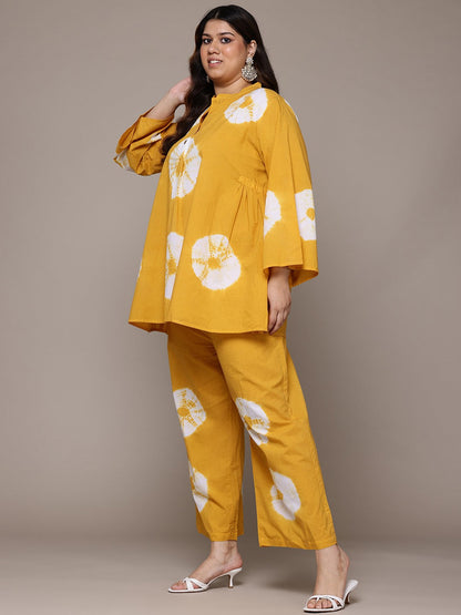 A Line Style Cotton Fabric Yellow Colour Co-Ord Set