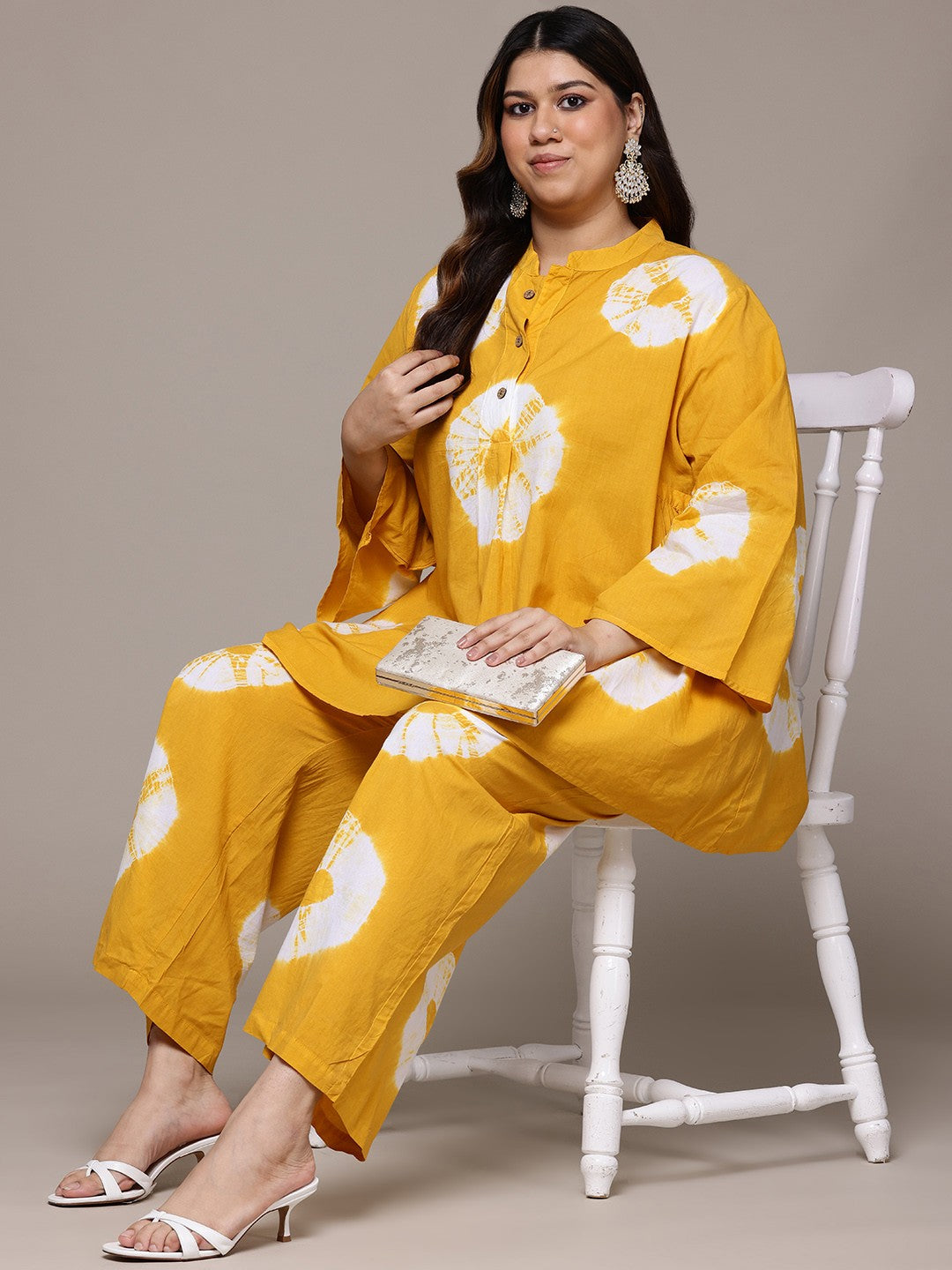 A Line Style Cotton Fabric Yellow Colour Co-Ord Set