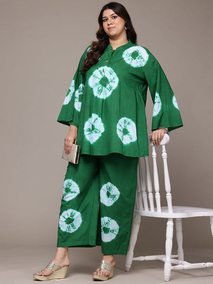 A Line Style Cotton Fabric Green Colour Co-Ord Set