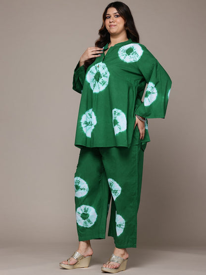 A Line Style Cotton Fabric Green Colour Co-Ord Set