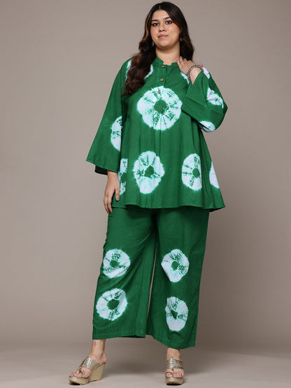 A Line Style Cotton Fabric Green Colour Co-Ord Set