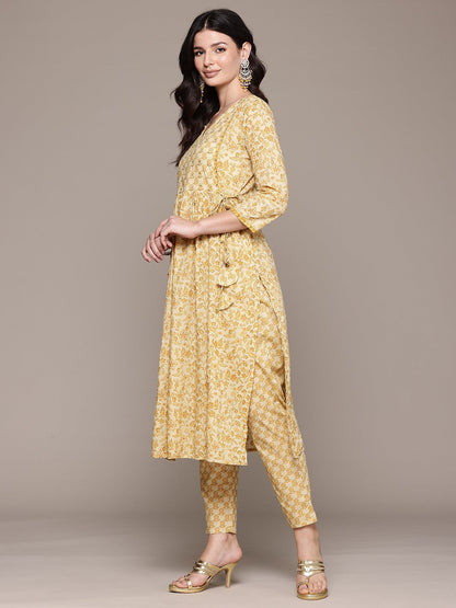 A Line Style Cotton Fabric Beige Color Kurta And Bottom With Dupatta