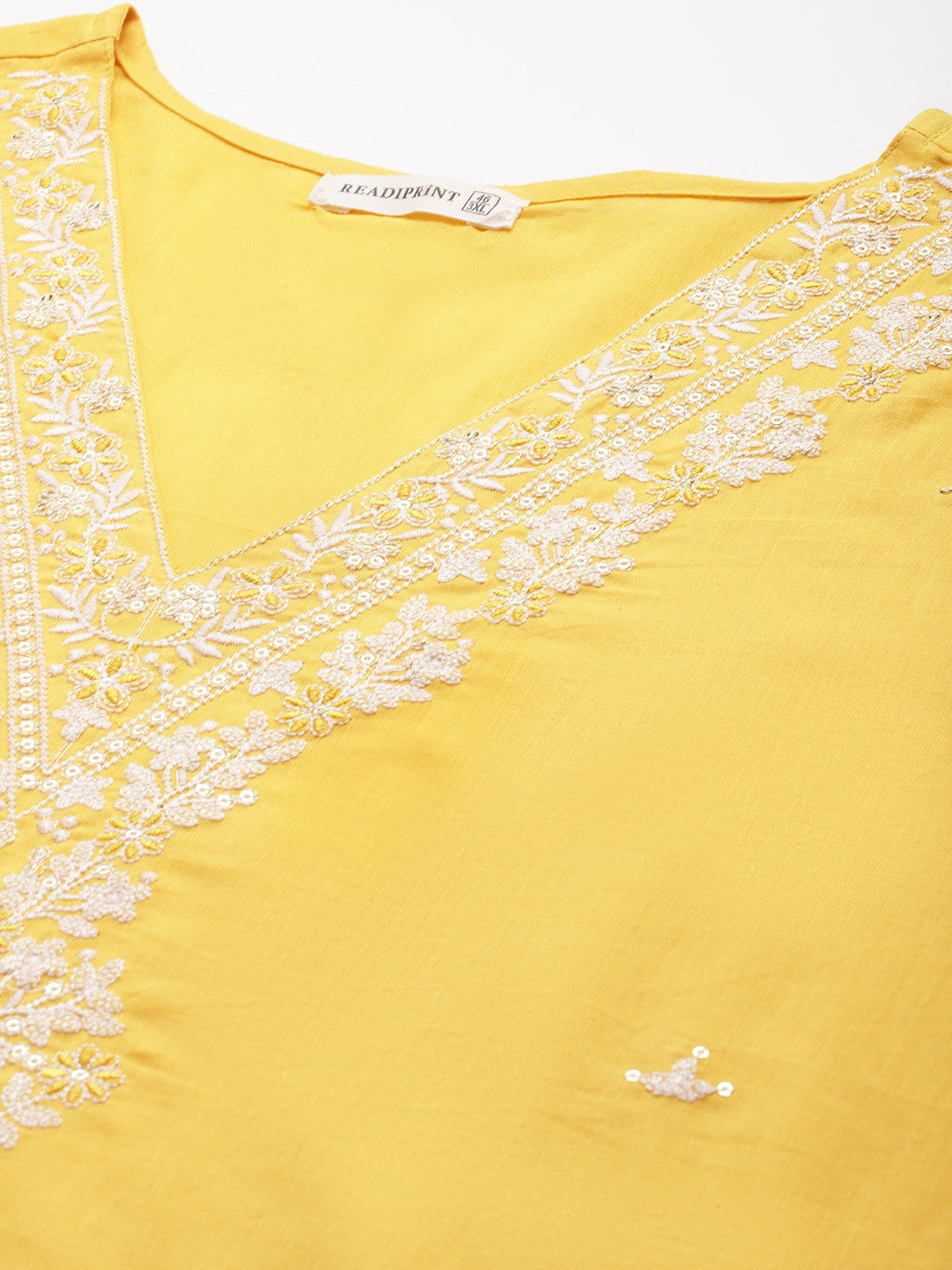 Straight Style Cotton Fabric Yellow Color Kurta With Bottom And Dupatta