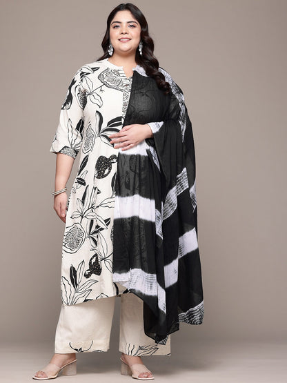 A Line Style Cotton Fabric Black Color Kurta With Bottom And Dupatta