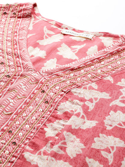 A Line Style Cotton Fabric Pink Color Kurta And Bottom With Dupatta